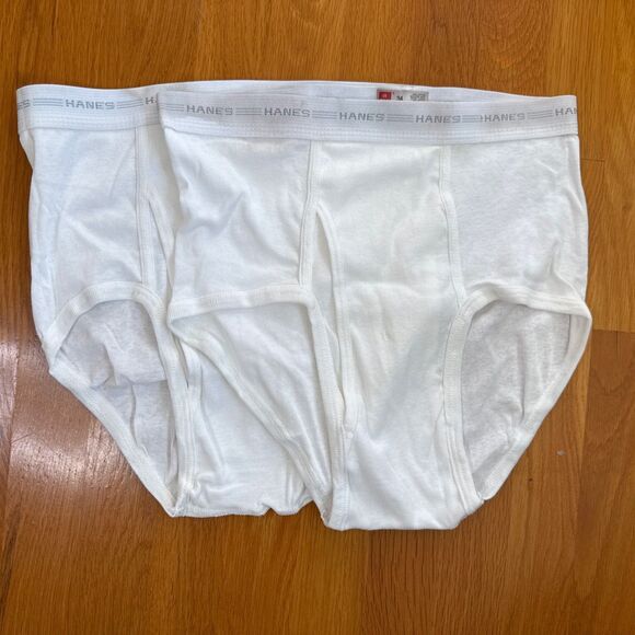 2 pair Vtg Hanes Briefs 3 Fly Front 34 White NWOT Rare Cotton USA Underwear Men
